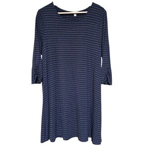EUC Garnet Hill Navy Striped Long Sleeve Dress